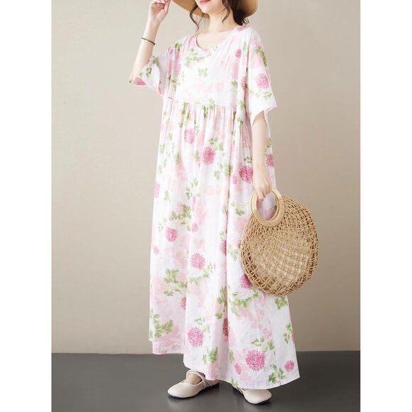 Women's Plus Size Pink Floral Maxi Dress Boho Casual Lounge Summer Viscose - Picture 3 of 7